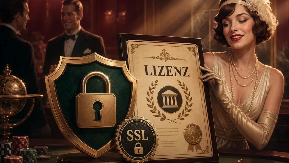 Schloss-Symbol mit SSL-Badge und Lizenz-Siegel